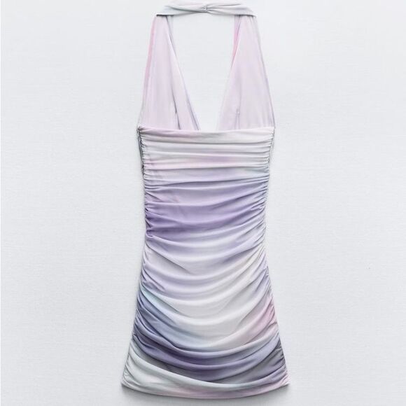 ZARA DRAPED PRINTED TULLE DRESS - Picture 5 of 8